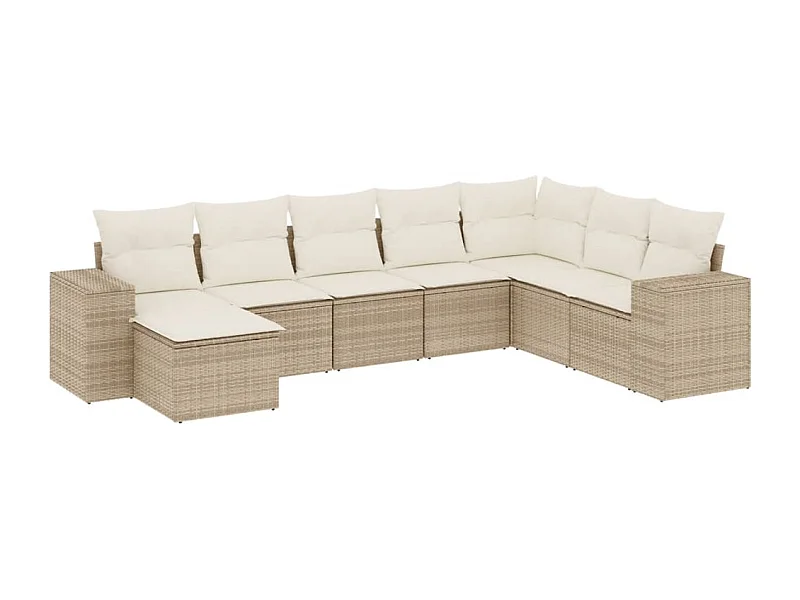 Salon de jardin avec coussins 8 pcs beige résine tressée