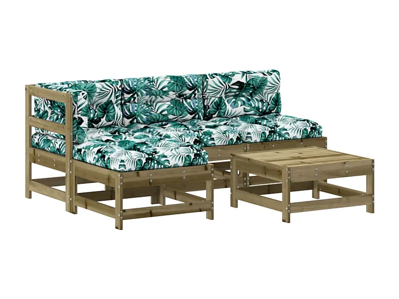 Salon de jardin 5 pcs avec coussins bois de pin imprégné