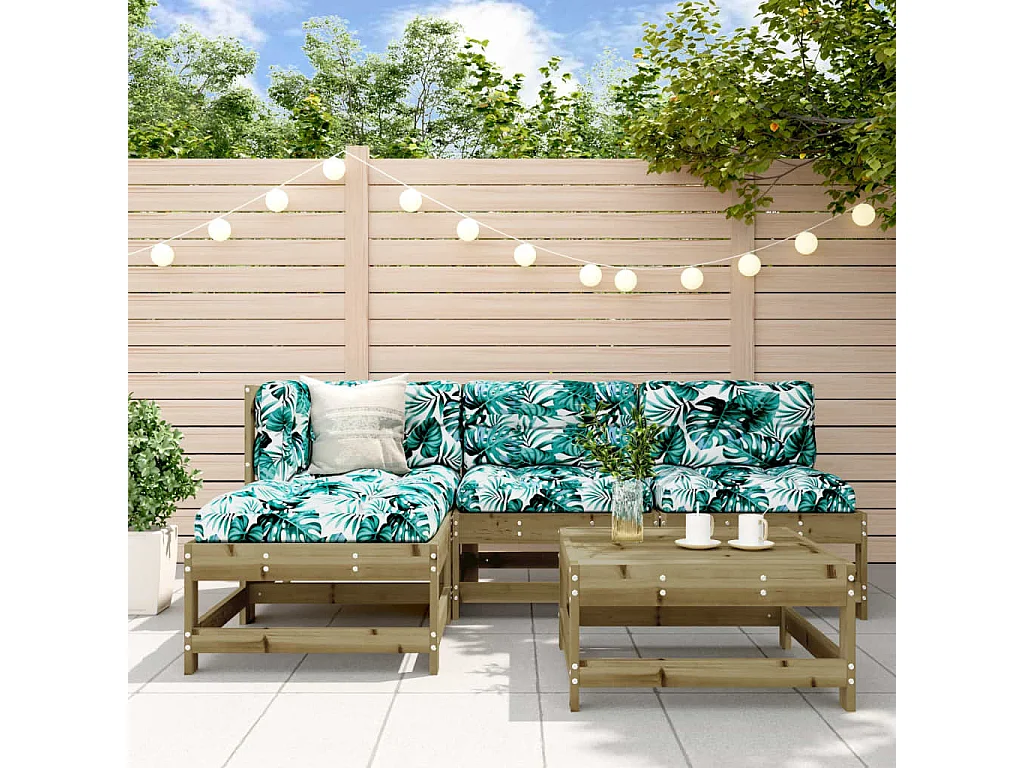 Salon de jardin 5 pcs avec coussins bois de pin imprégné
