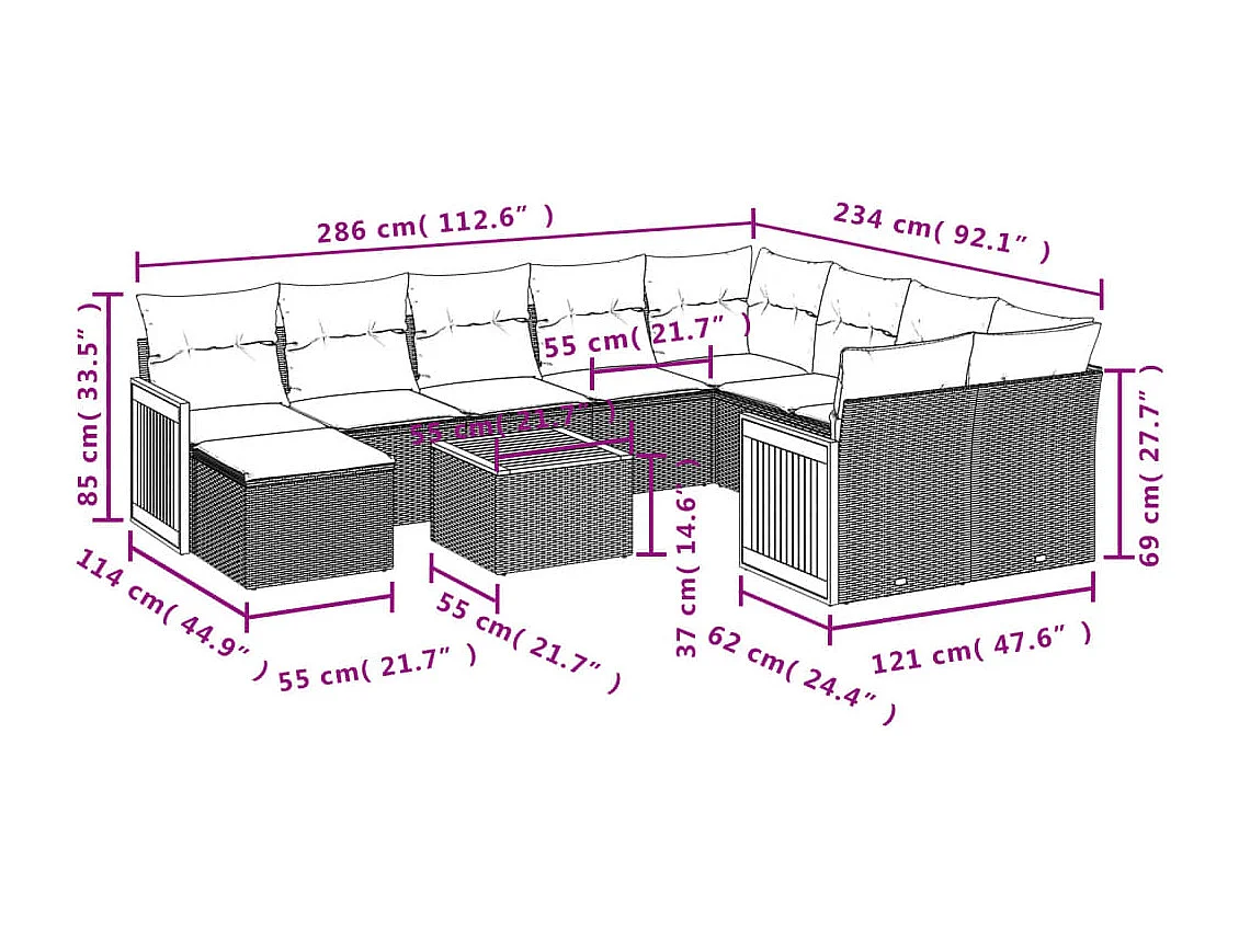 Salon de jardin 11 pcs avec coussins beige résine tressée