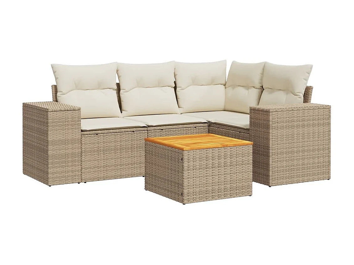 Salon de jardin avec coussins 5 pcs beige résine tressée