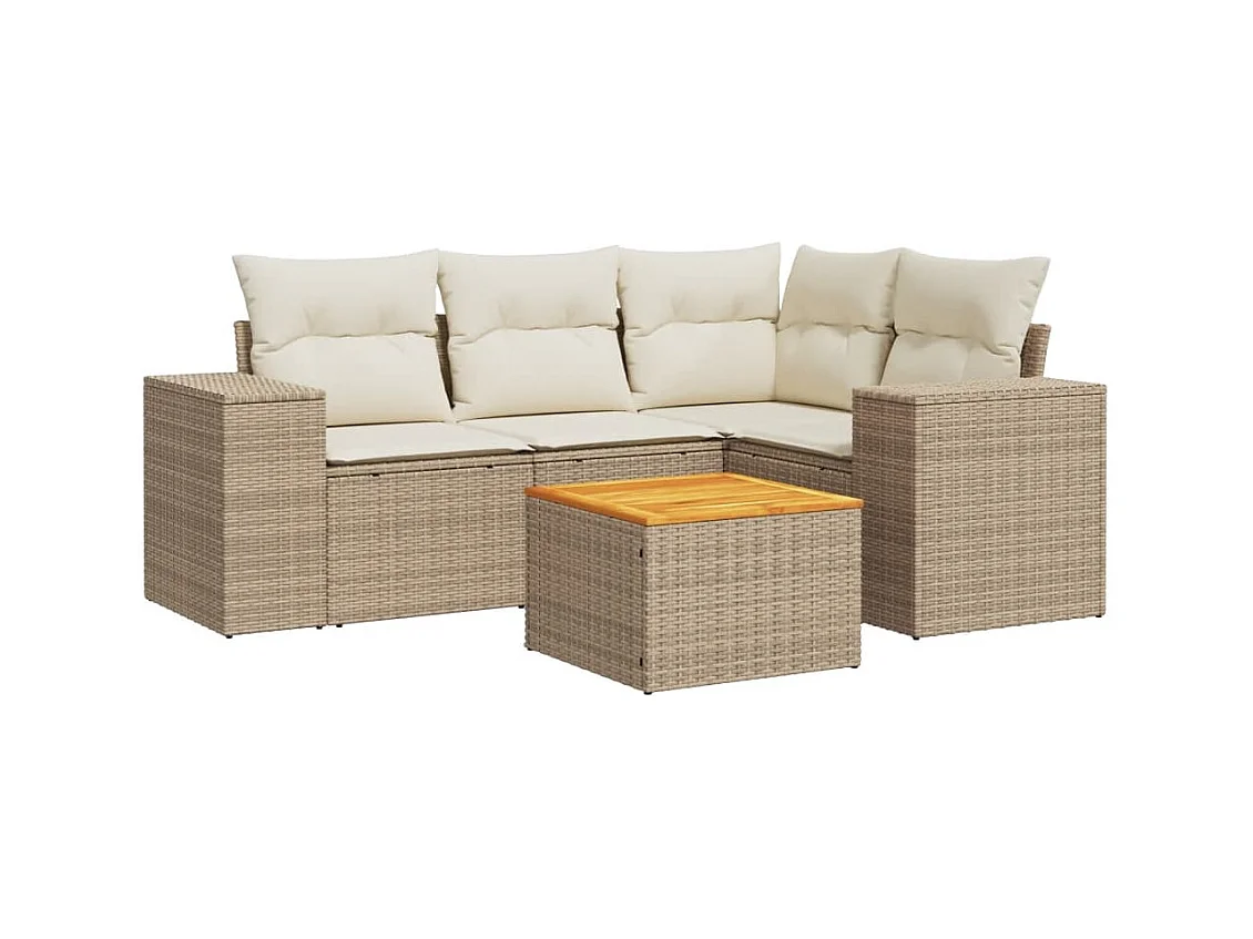 Salon de jardin avec coussins 5 pcs beige résine tressée