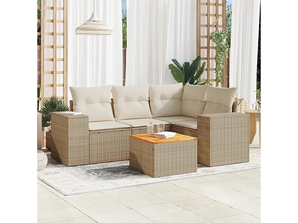 Salon de jardin avec coussins 5 pcs beige résine tressée