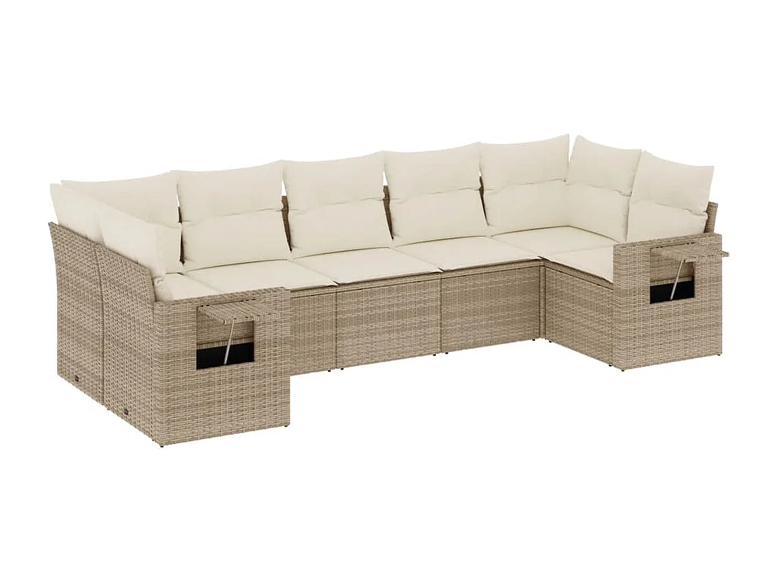 Salon de jardin avec coussins 7 pcs beige résine tressée