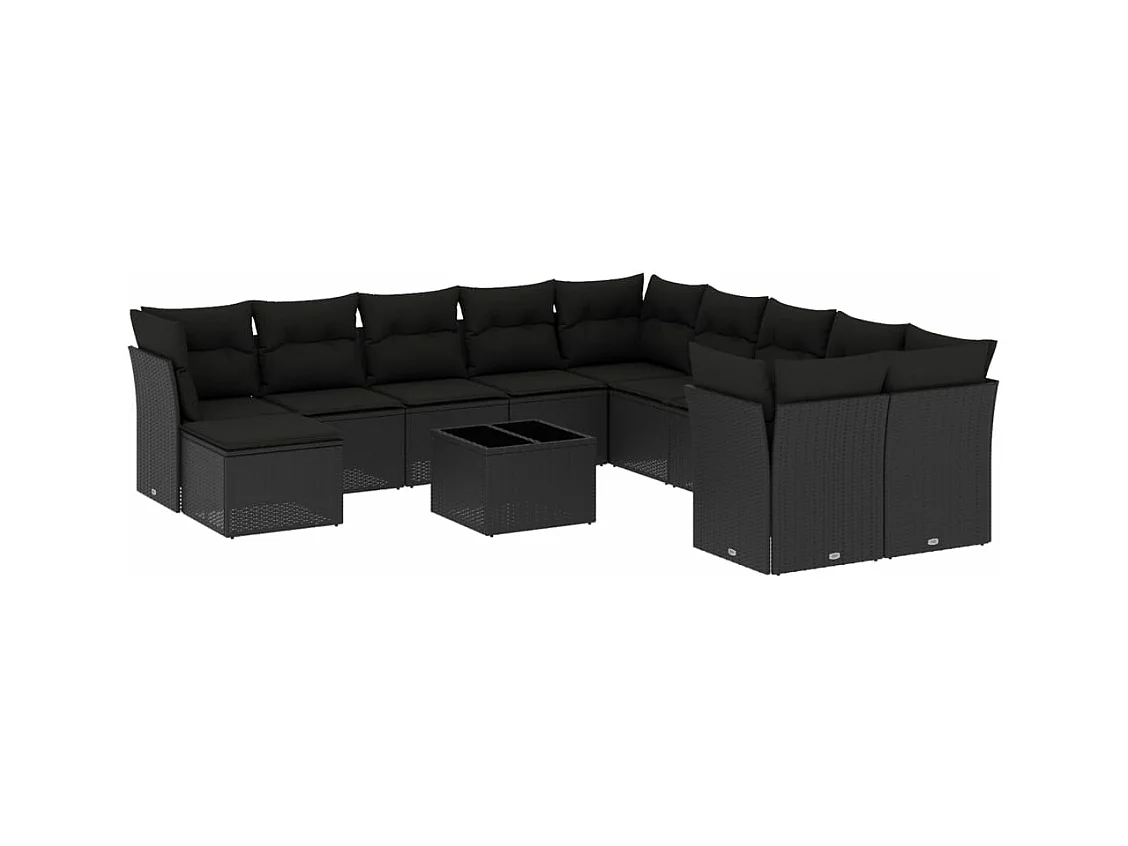Salon de jardin 12 pcs avec coussins noir résine tressée