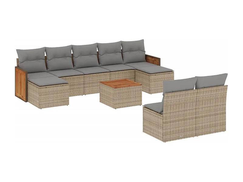 Salon de jardin avec coussins 10 pcs beige résine tressée