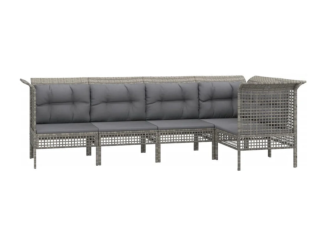 Salon de jardin 5 pcs avec coussins Gris Résine tressée