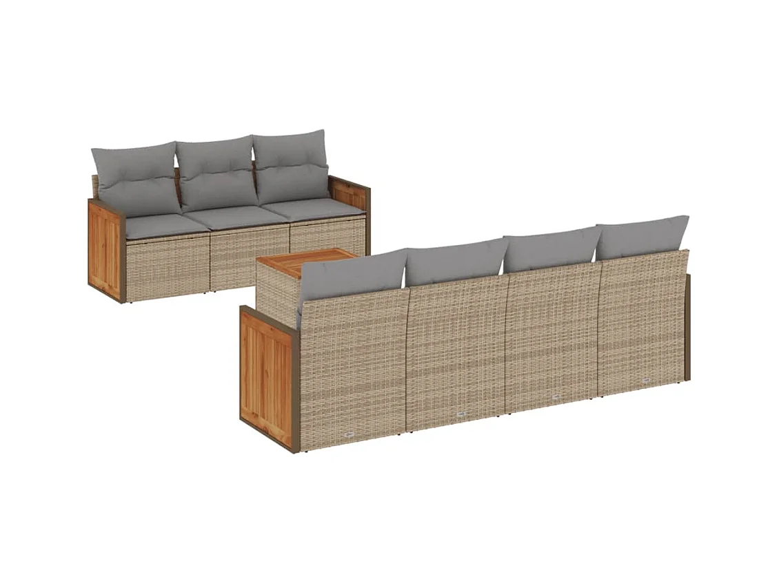 Salon de jardin avec coussins 8 pcs beige résine tressée
