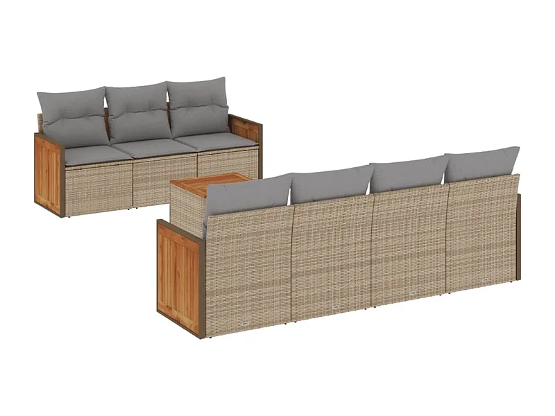 Salon de jardin avec coussins 8 pcs beige résine tressée