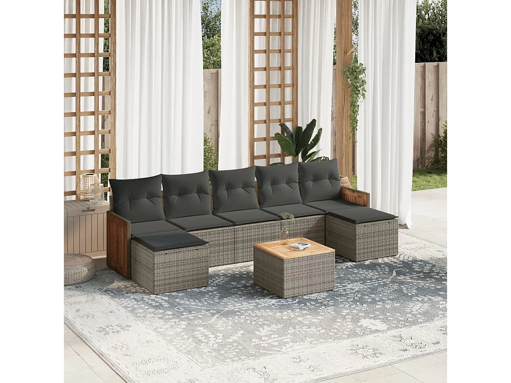 Salon de jardin 8 pcs avec coussins gris résine tressée