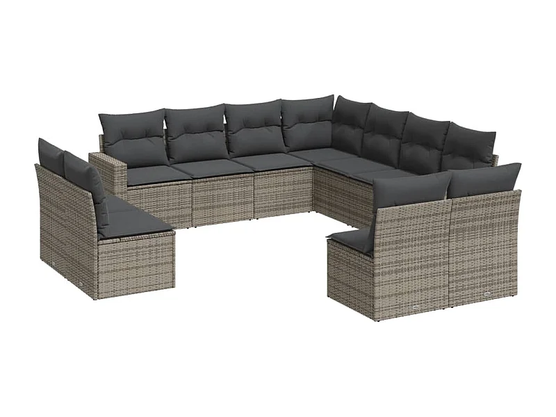 Salon de jardin 11 pcs avec coussins gris résine tressée