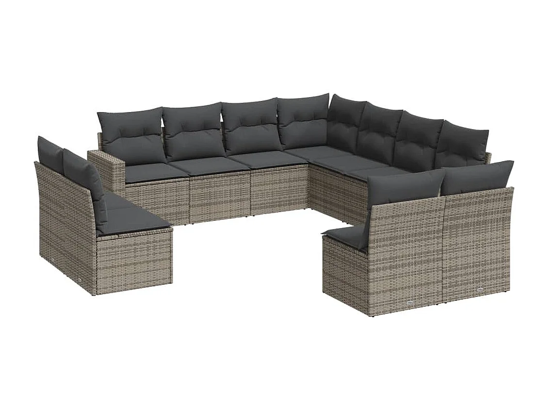 Salon de jardin 11 pcs avec coussins gris résine tressée