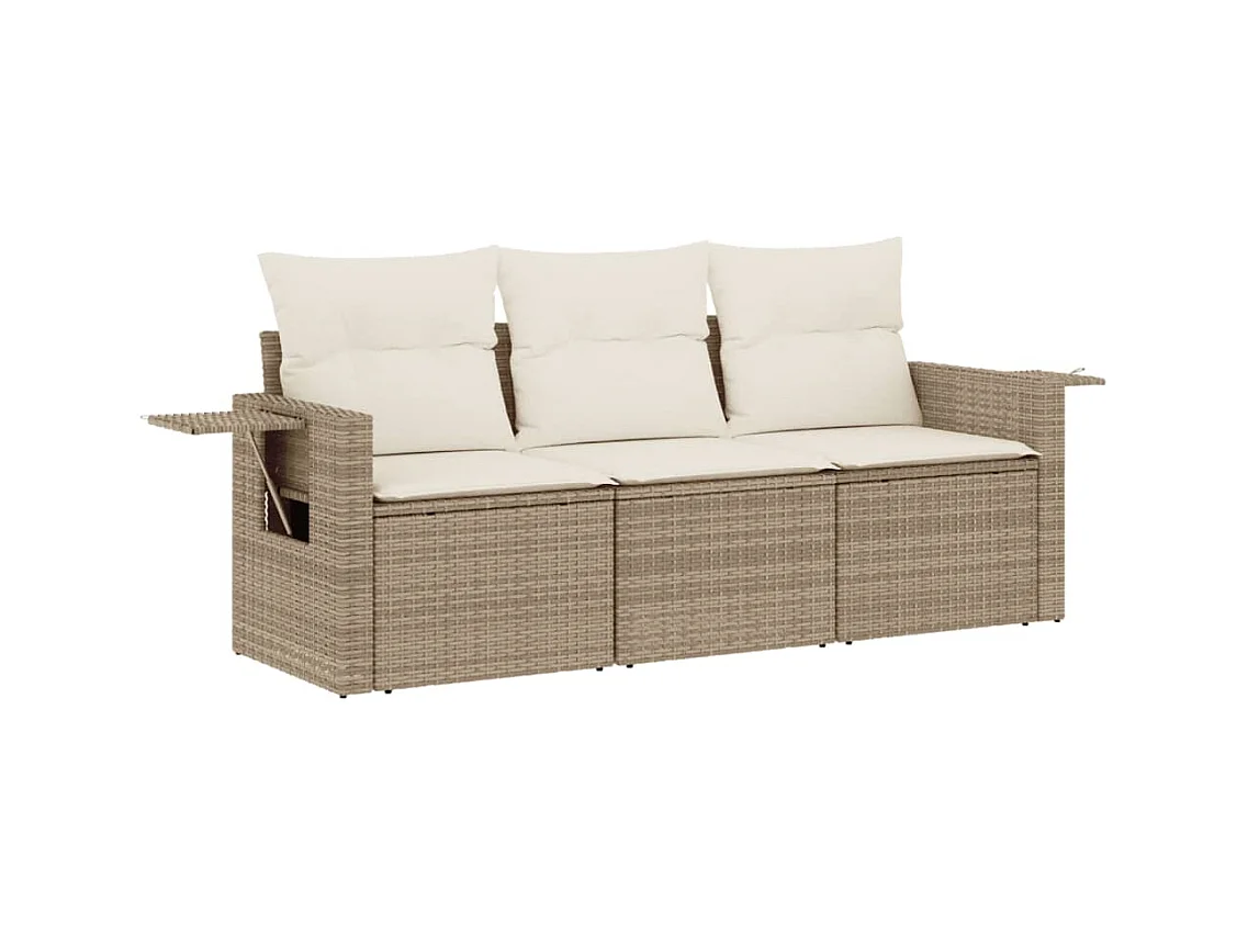 Salon de jardin avec coussins 3 pcs beige résine tressée