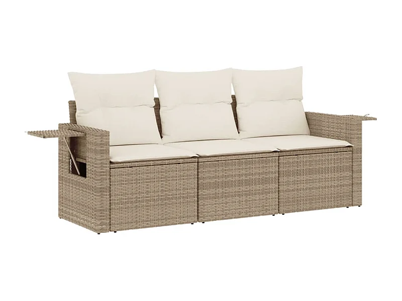 Salon de jardin avec coussins 3 pcs beige résine tressée