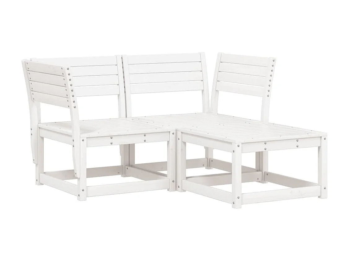 Salon de jardin 3 pcs blanc bois de pin massif