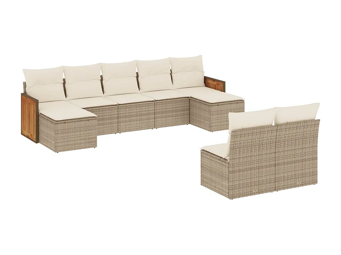 Salon de jardin avec coussins 9 pcs beige résine tressée