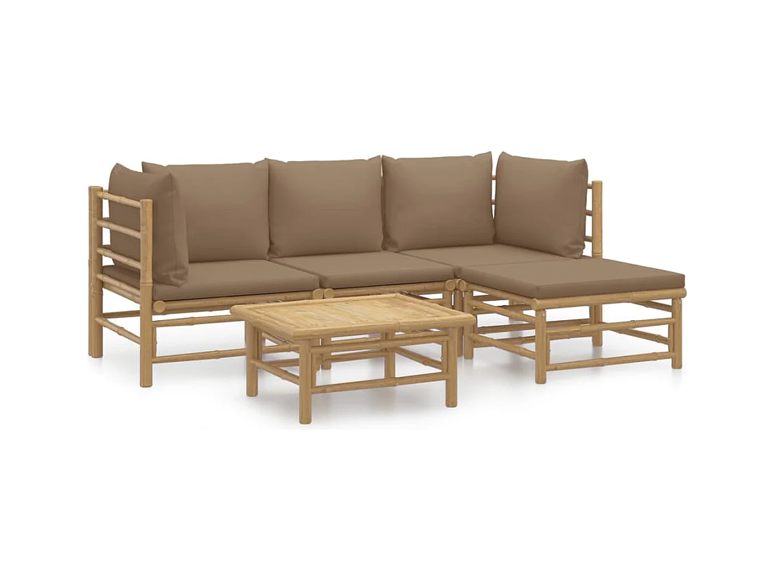 Salon de jardin 5 pcs avec coussins taupe bambou