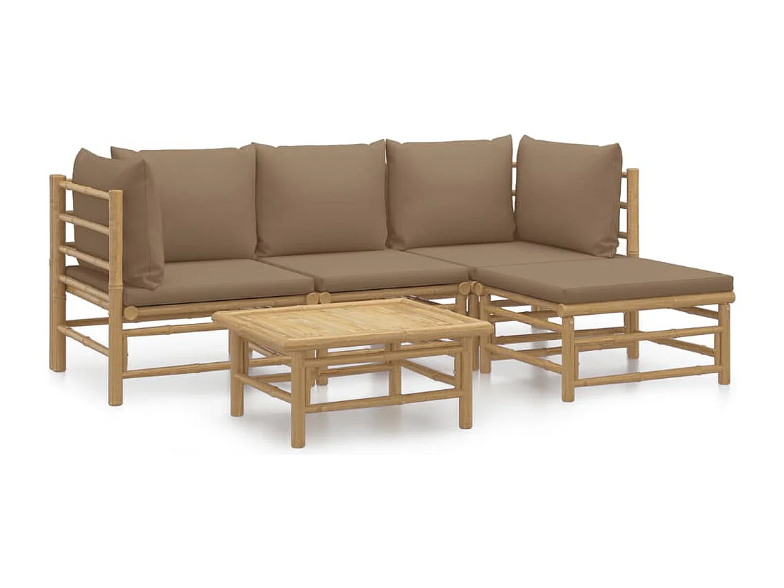 Salon de jardin 5 pcs avec coussins taupe bambou