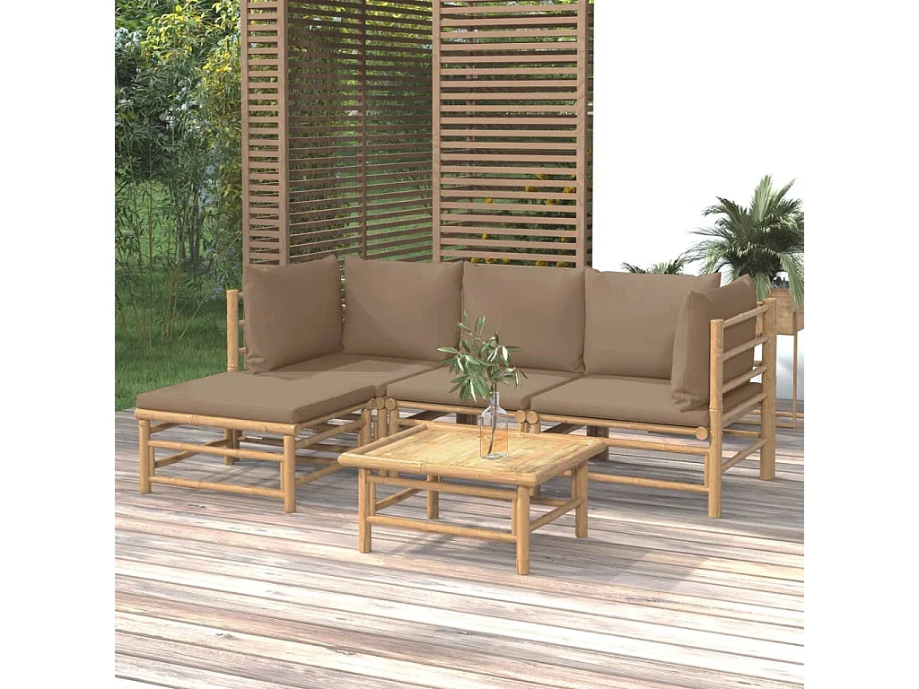 Salon de jardin 5 pcs avec coussins taupe bambou