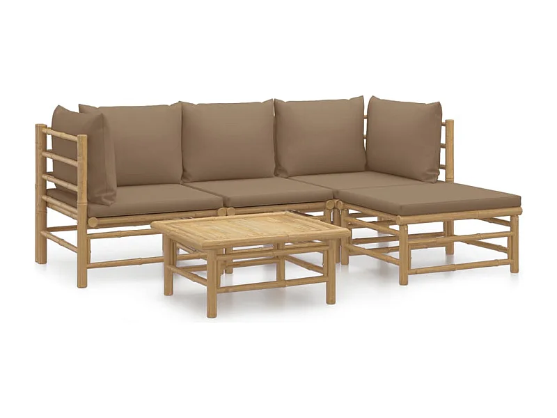 Salon de jardin 5 pcs avec coussins taupe bambou