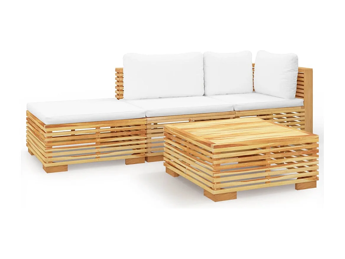 Salon de jardin 4 pcs avec coussins Bois de teck solide