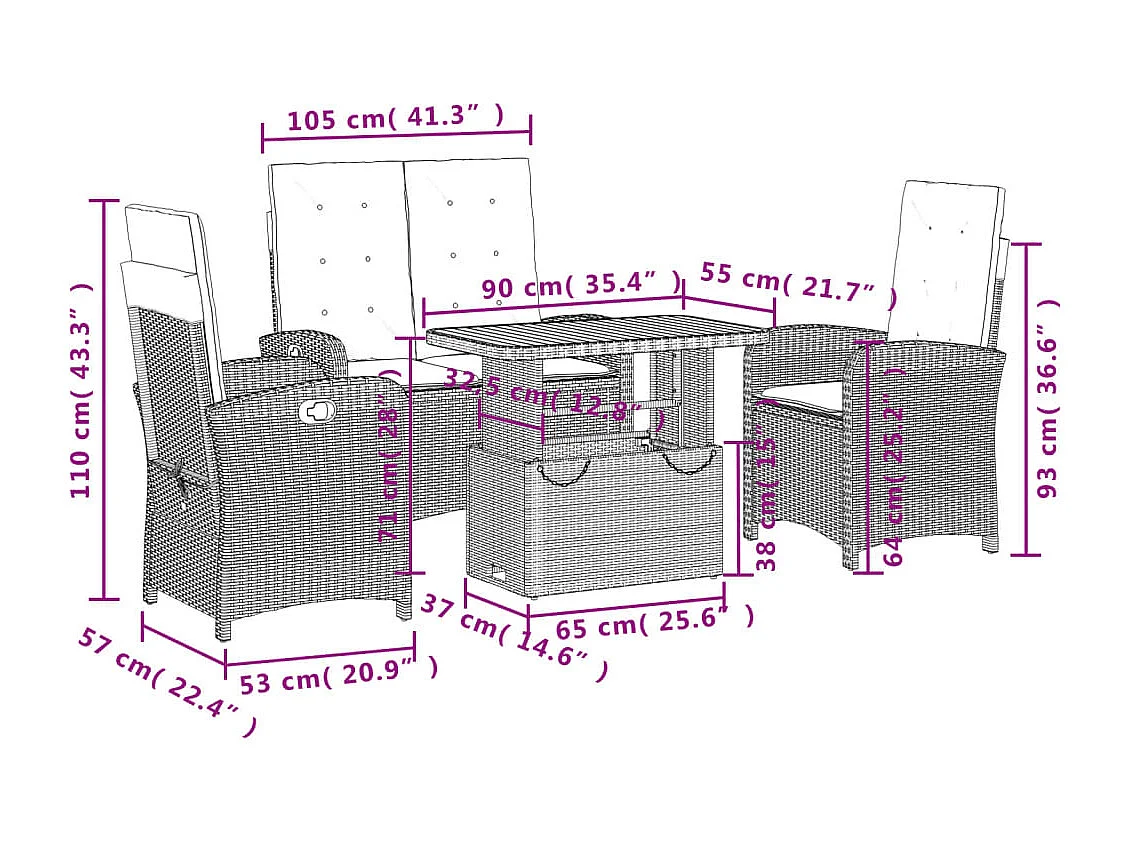 Ensemble à manger de jardin 4 pcs avec coussins noir