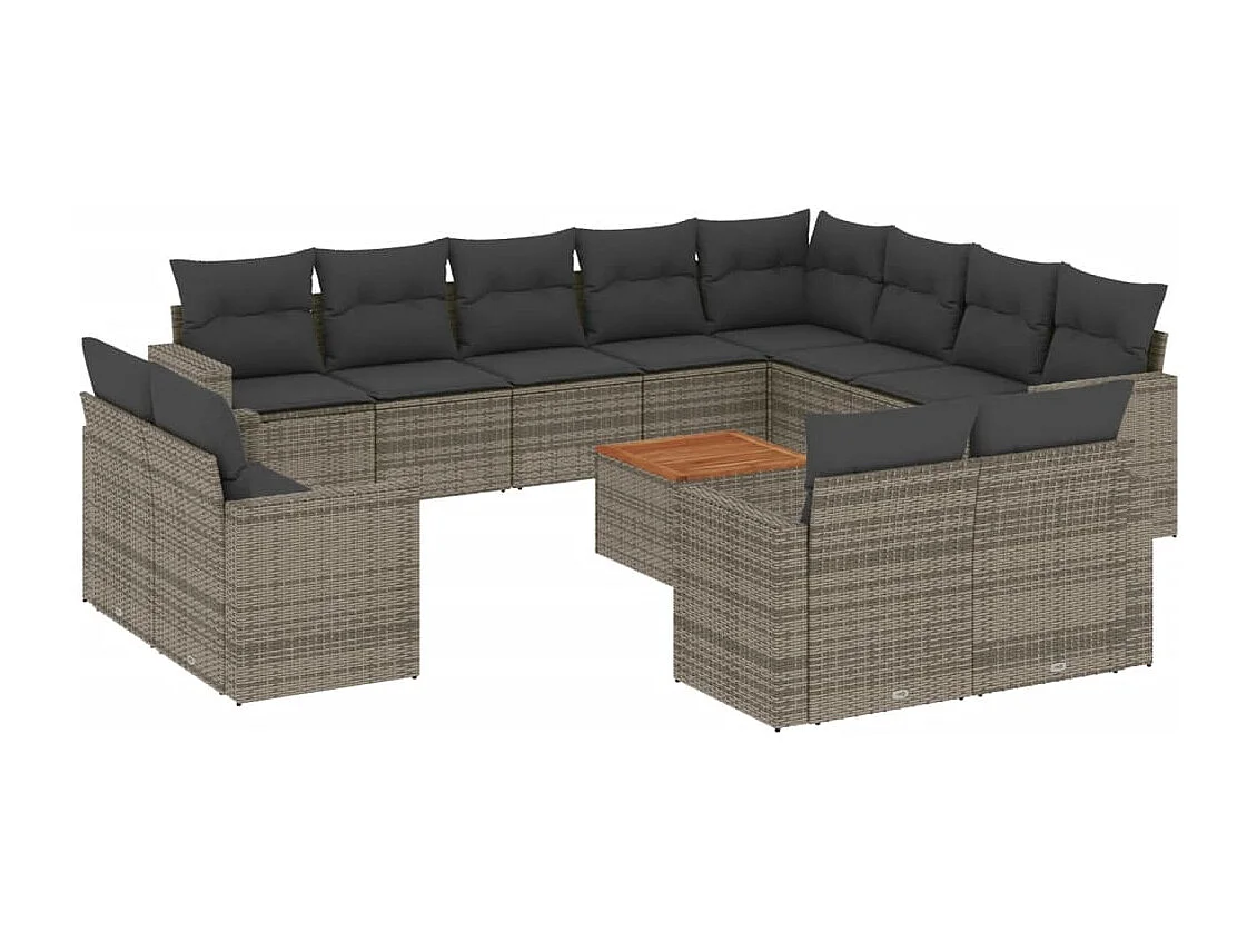 Salon de jardin avec coussins 13 pcs gris résine tressée