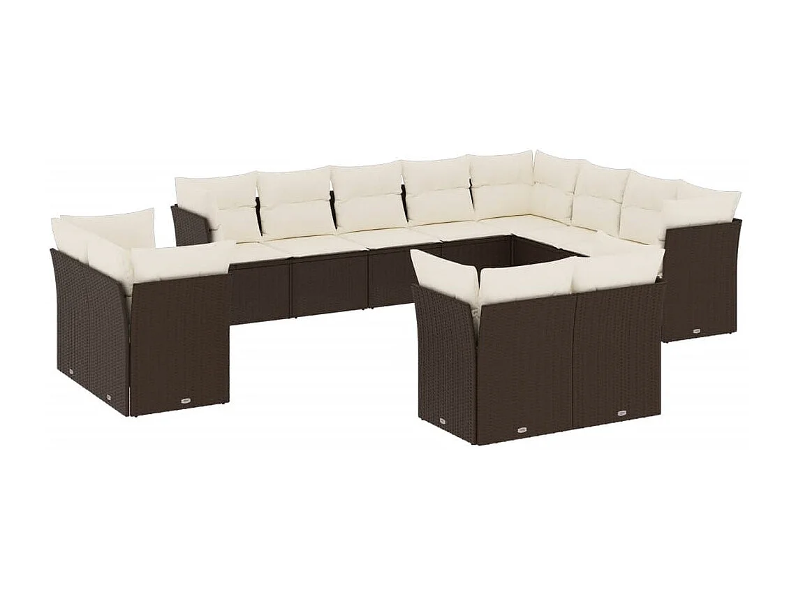 Salon de jardin avec coussins 12 pcs marron résine tressée