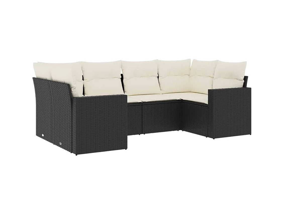 Salon de jardin 6 pcs avec coussins noir résine tressée
