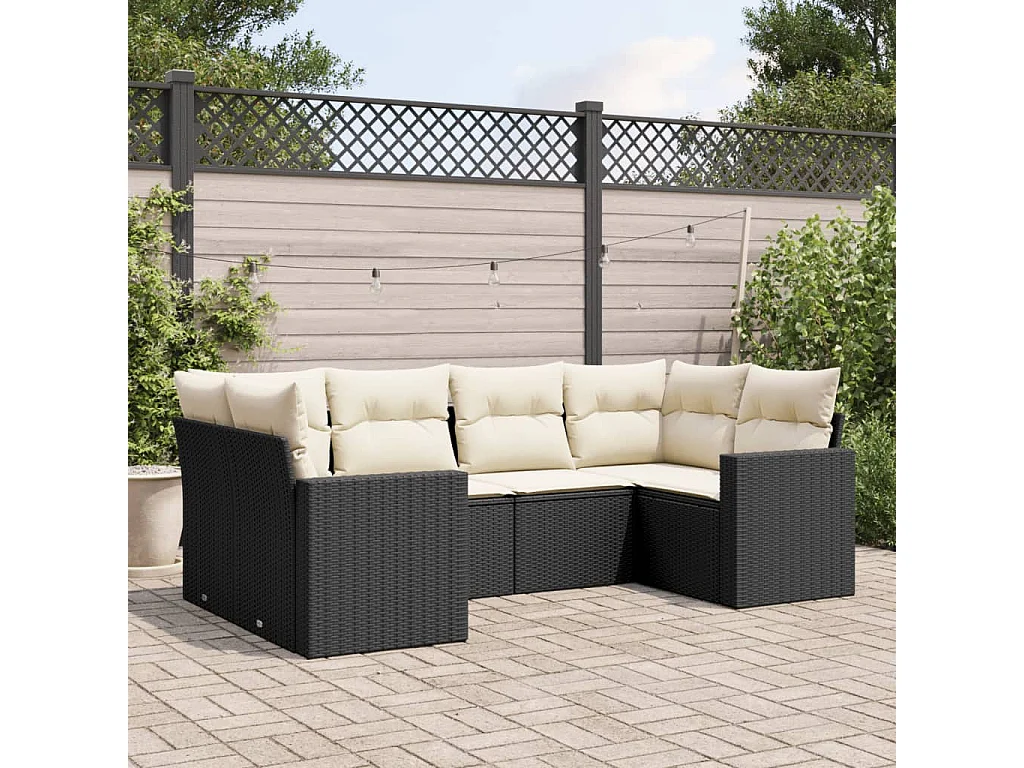 Salon de jardin 6 pcs avec coussins noir résine tressée