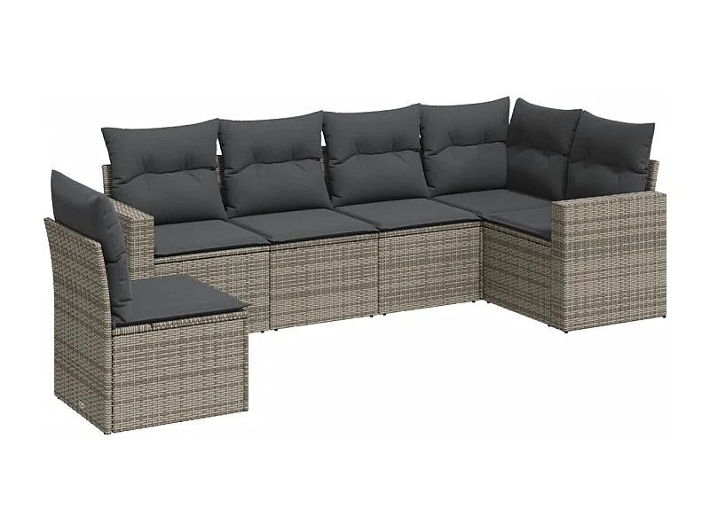 Salon de jardin 6 pcs avec coussins gris résine tressée