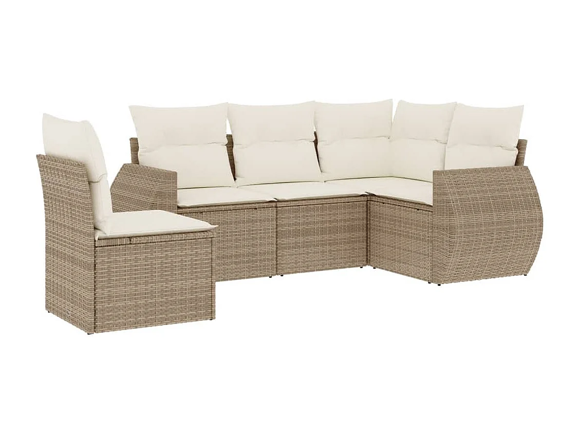 Salon de jardin avec coussins 5 pcs beige résine tressée