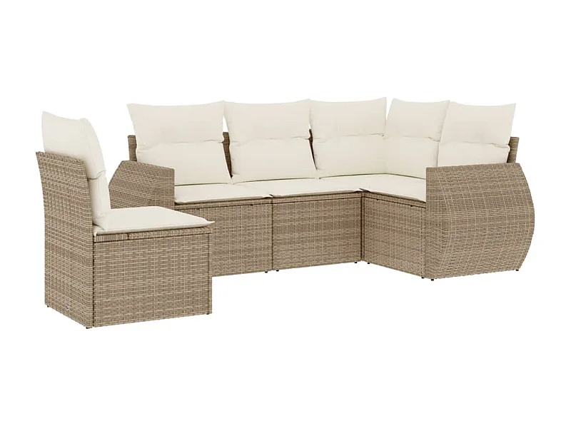 Salon de jardin avec coussins 5 pcs beige résine tressée