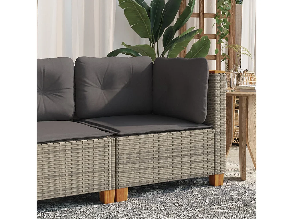 Canapé d'angle de jardin avec coussins gris résine tressée