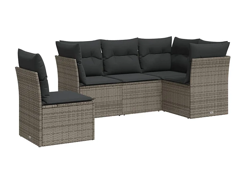 Salon de jardin 5 pcs avec coussins gris résine tressée