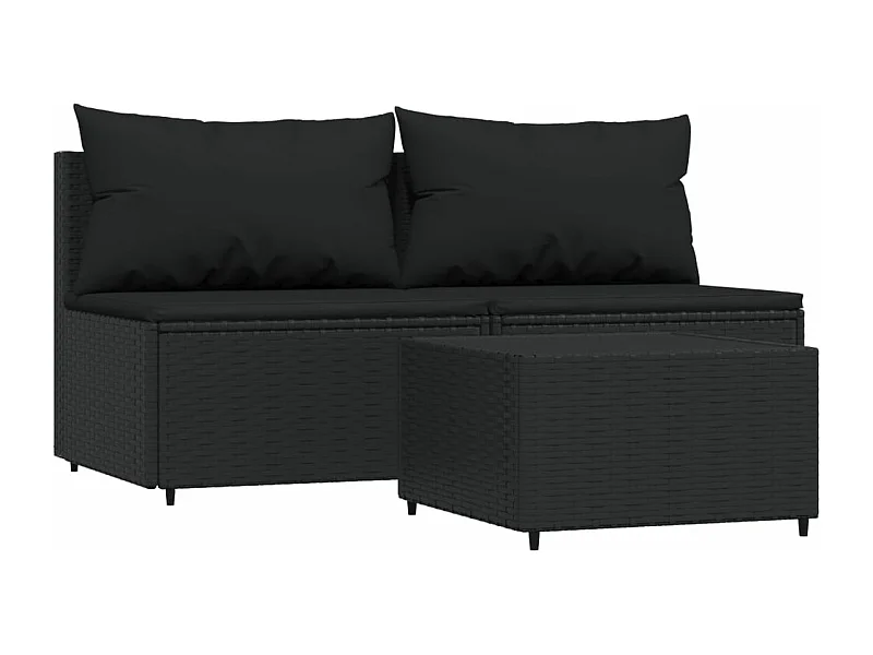 Salon de jardin 3 pcs avec coussins Noir Résine tressée