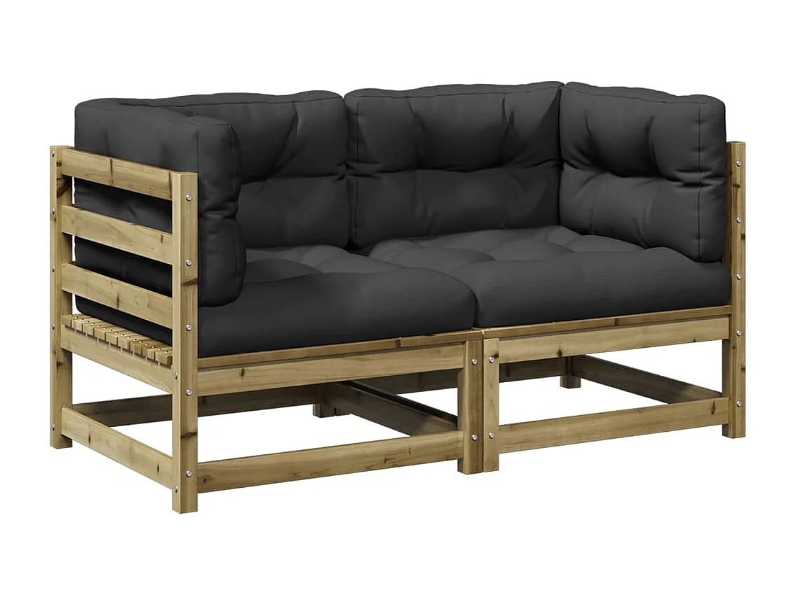 Salon de jardin 2 pcs avec coussins bois de pin imprégné
