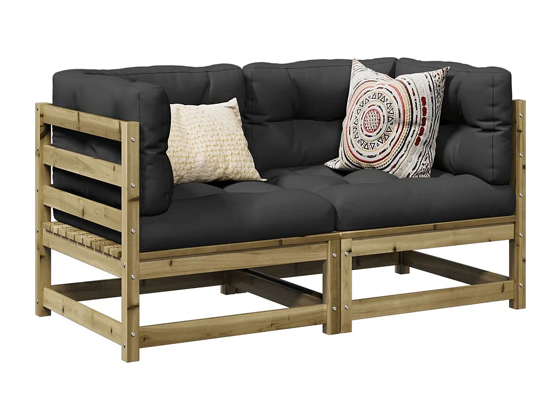 Salon de jardin 2 pcs avec coussins bois de pin imprégné