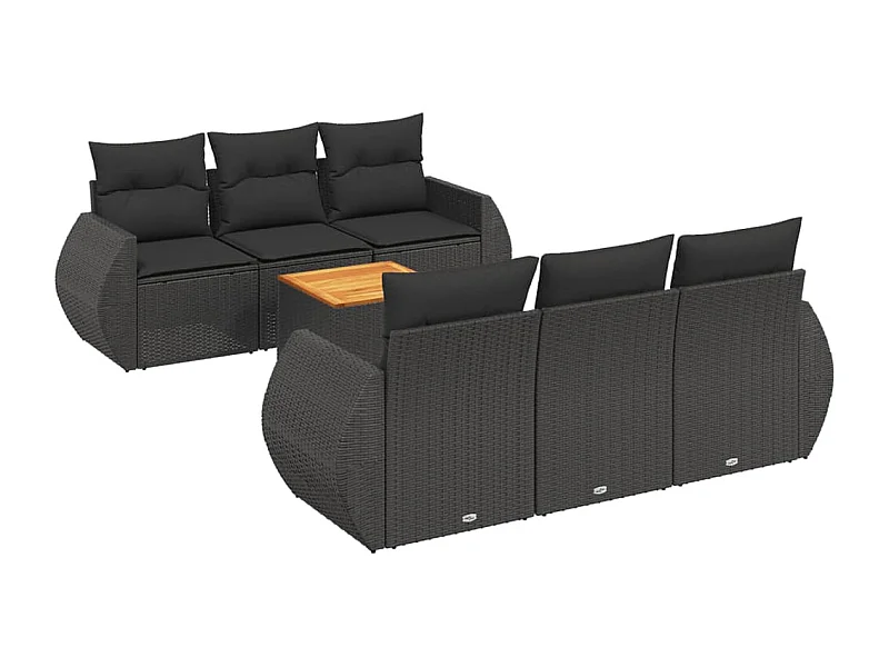 Salon de jardin 7 pcs avec coussins noir résine tressée