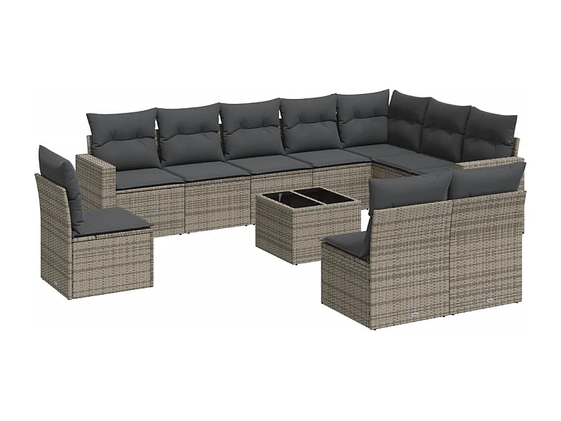 Salon de jardin 11 pcs avec coussins gris résine tressée