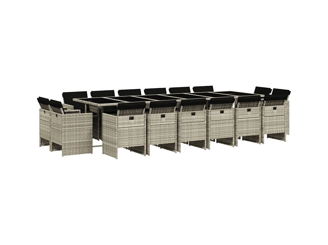 Ensemble à manger de jardin et coussins 17 pcs gris clair rotin