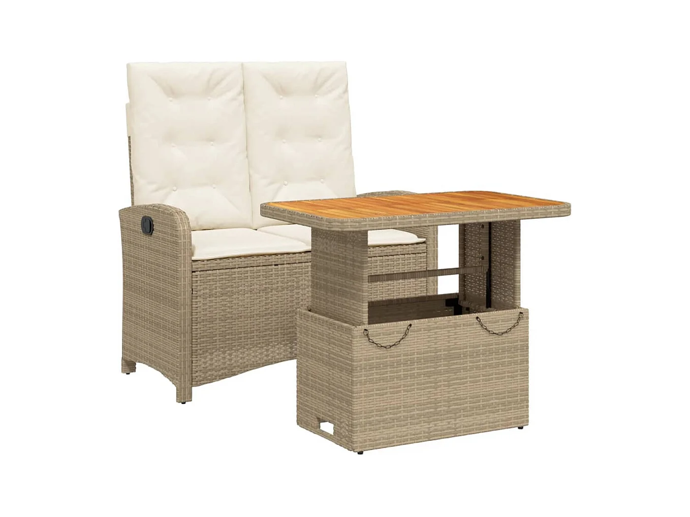 Ensemble à manger de jardin et coussins 2 pcs beige poly rotin