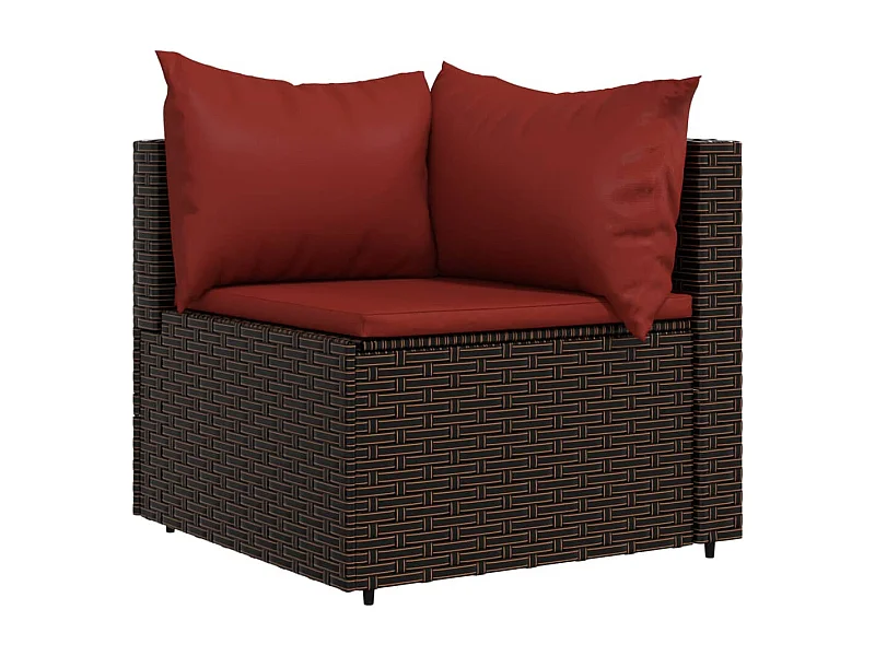 Canapé d'angle de jardin avec coussins marron résine tressée