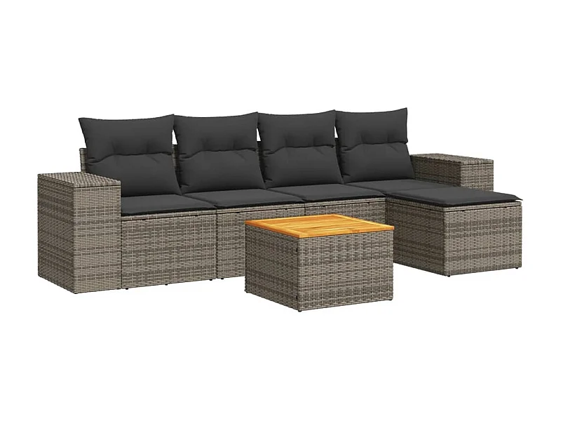 Salon de jardin 6 pcs avec coussins gris résine tressée