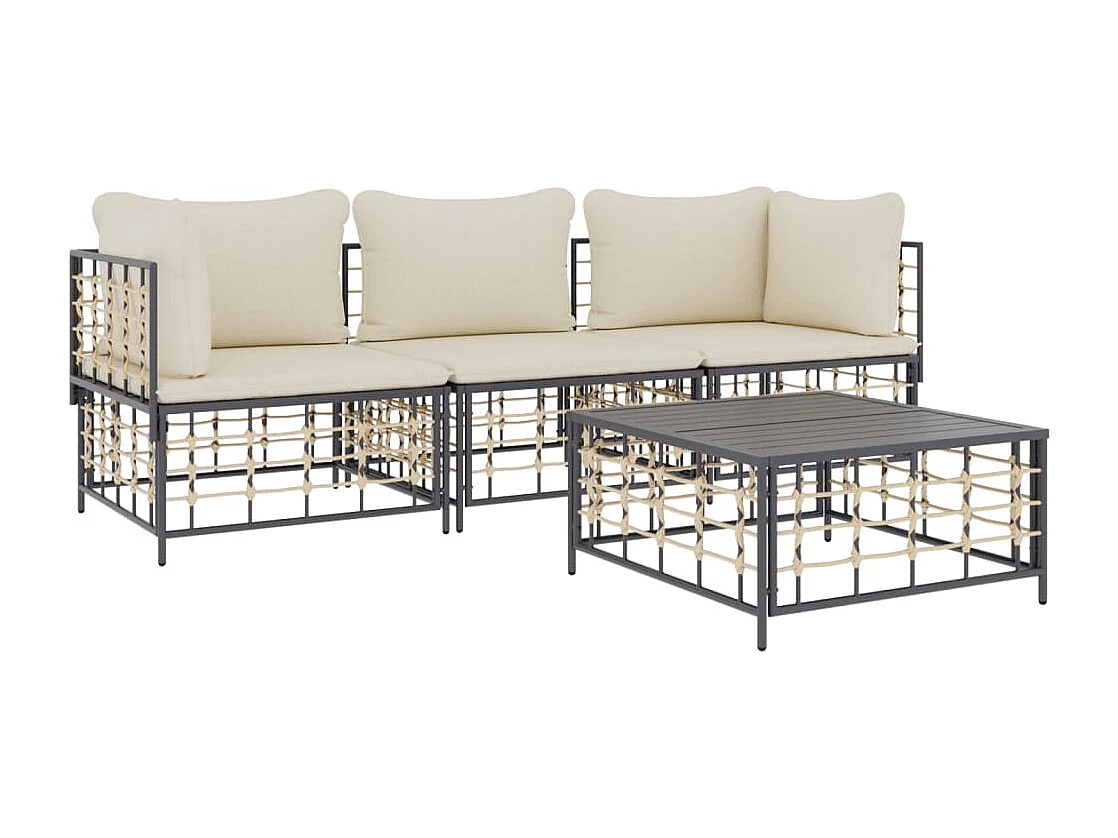 Salon de jardin 4 pcs avec coussins anthracite résine tressée