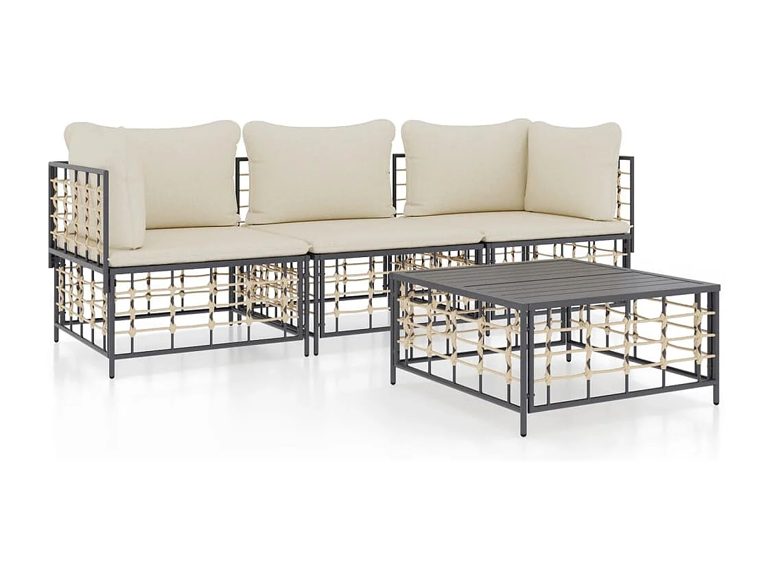 Salon de jardin 4 pcs avec coussins anthracite résine tressée