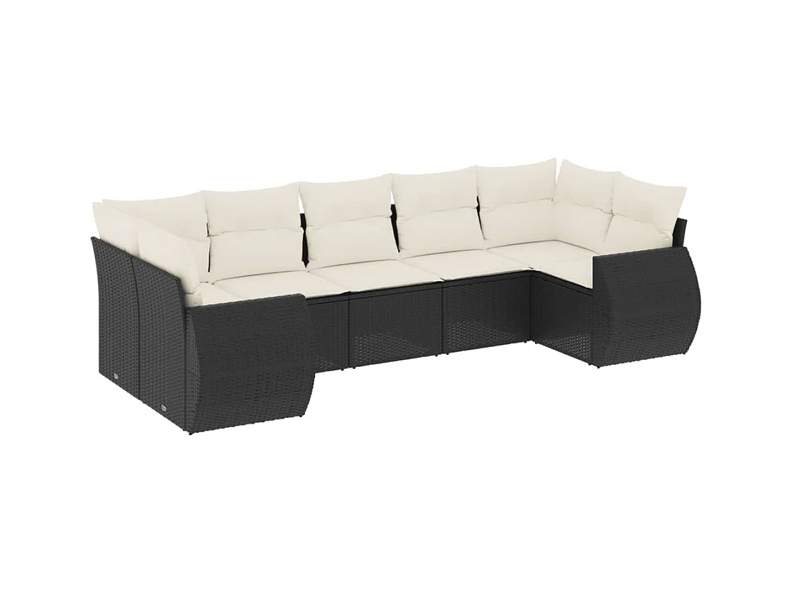 Salon de jardin 7 pcs avec coussins noir résine tressée