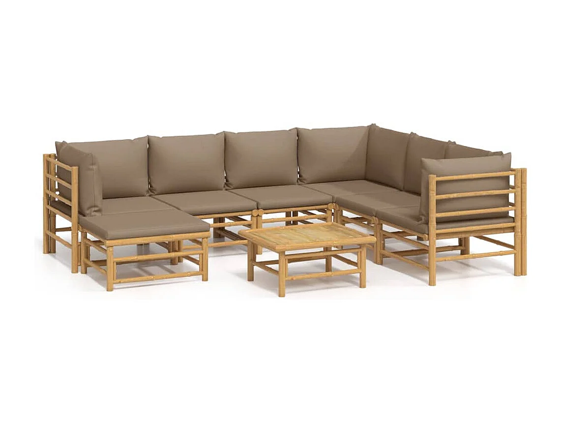 vidaXL Set de muebles de jardín 8 piezas bambú y cojines gris taupé Marrón
