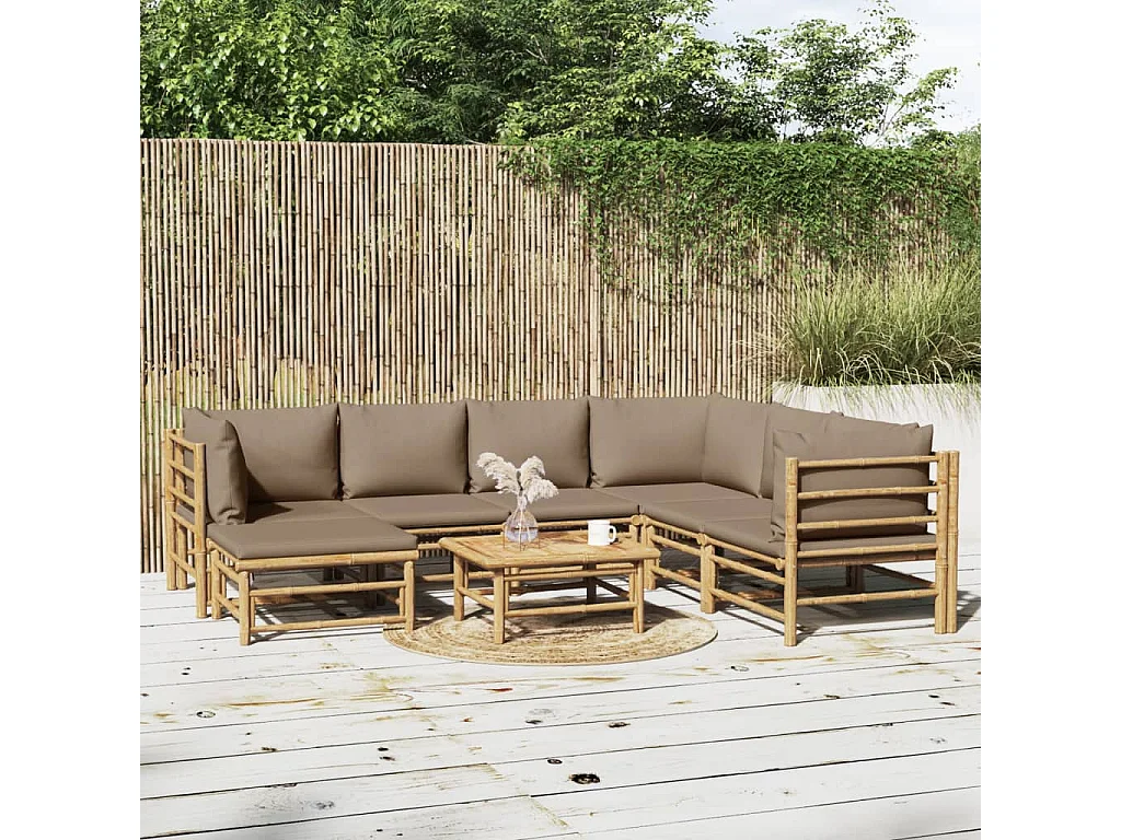 vidaXL Set de muebles de jardín 8 piezas bambú y cojines gris taupé Marrón