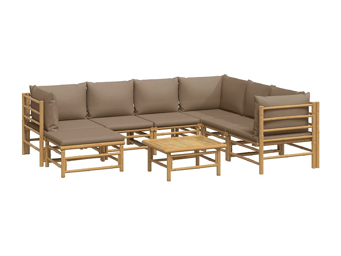 vidaXL Set de muebles de jardín 8 piezas bambú y cojines gris taupé Marrón